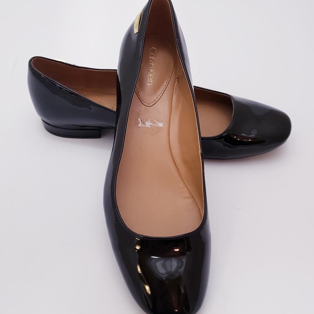 New Calvin Klein Felice Ballet Flats Black Patent Leather Size US 8.5 Shoes